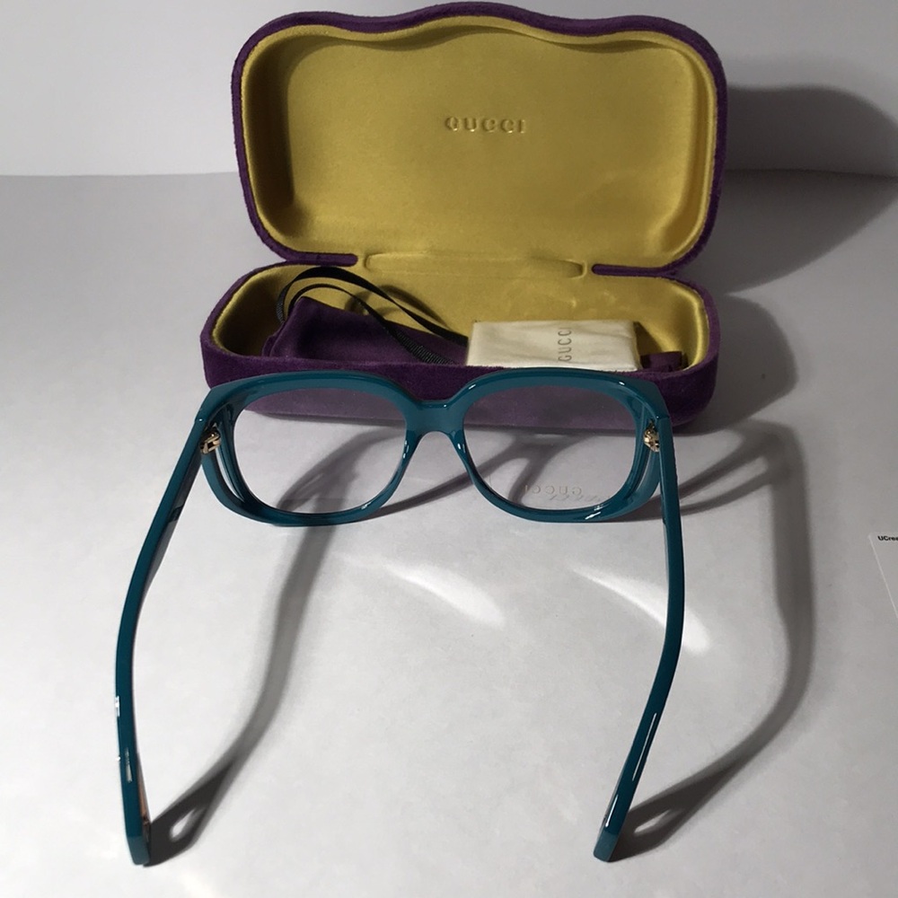 New Authentic Gucci GG0470O 003 Women’s Teal Cat-Eye Eyeglasses - Picture 8 of 13
